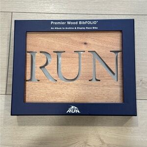 BibFOLIO Premier Wood Bib Display - Navy Frame & Wood Insert